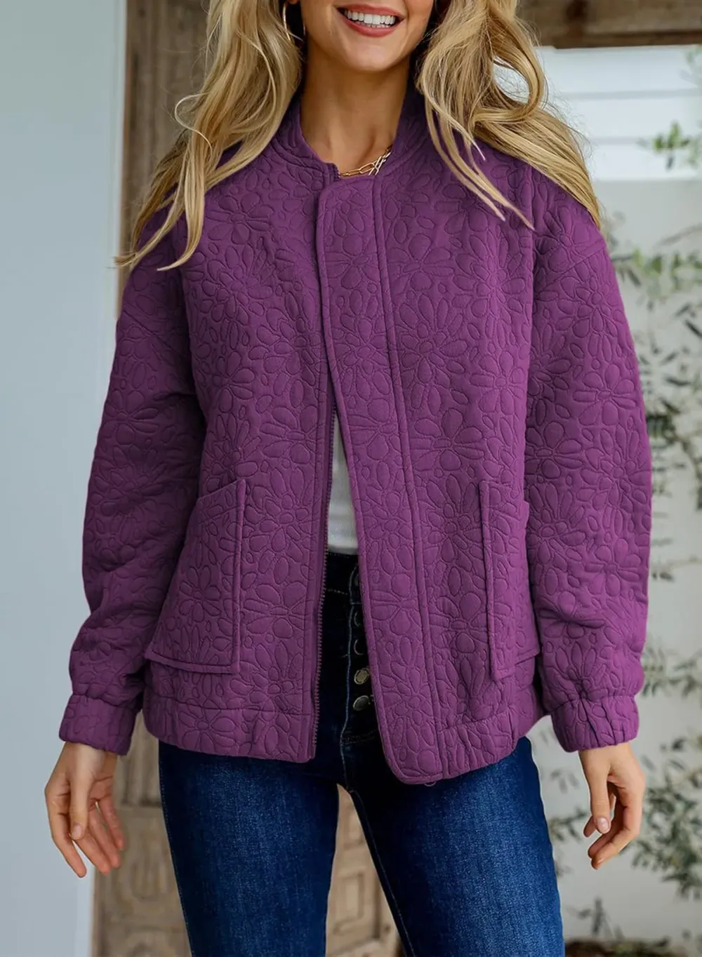 Jackets for Women Spring Fashion 2025 Cute Jacquard Coats Lightweight Zip Up Jackets Dressy Casual