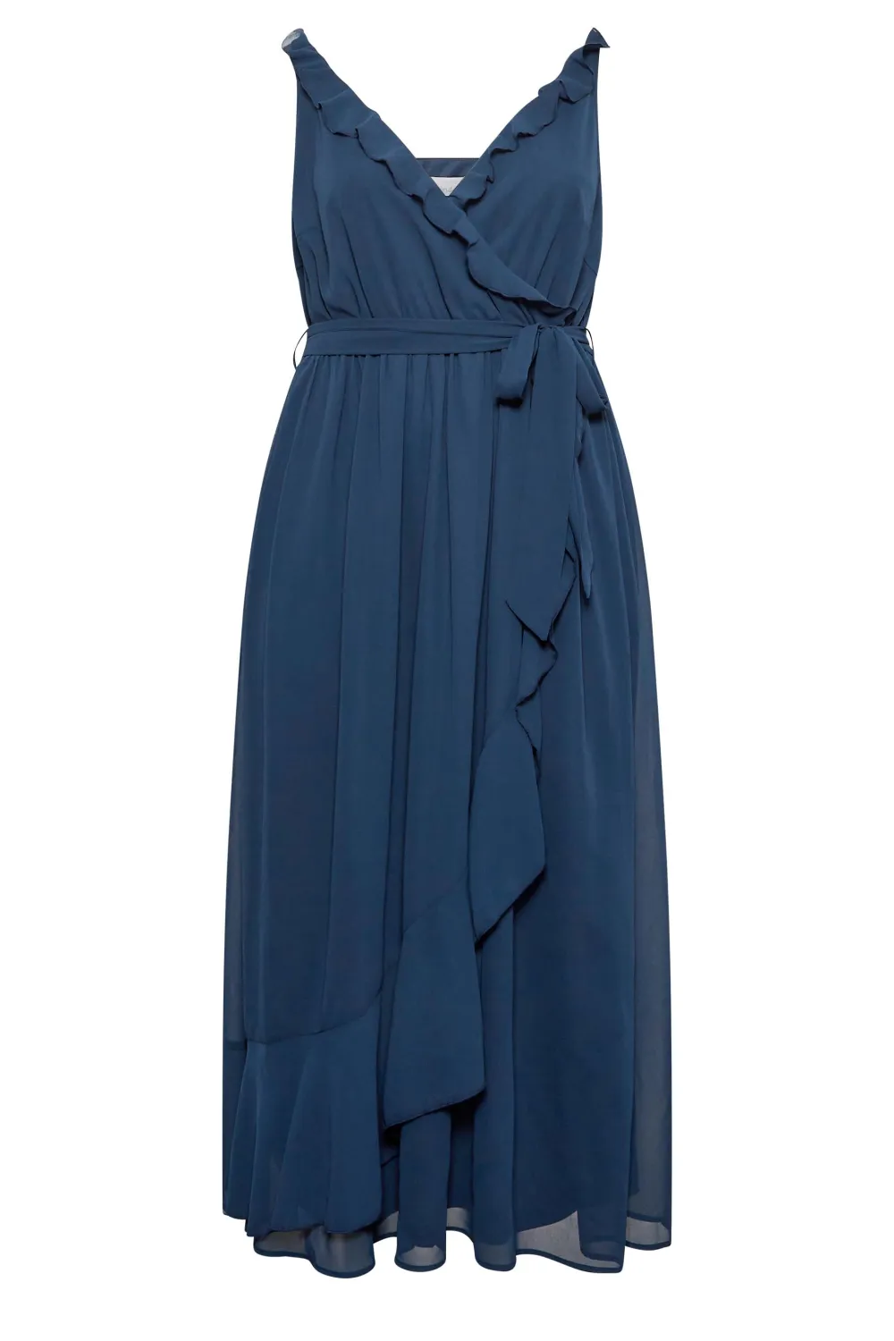YOURS LONDON Curve Navy Blue Ruffle Wrap Dress
