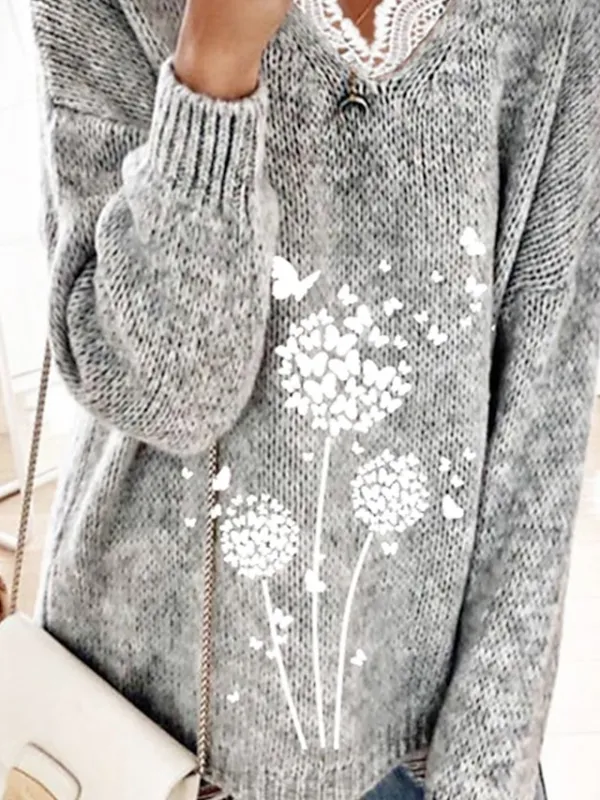 Women's Pullover Sweater Jumper V Neck Crochet Knit Rayon Knitted Lace Trims Fall Winter Outdoor Daily Going out Stylish Casual Soft Long Sleeve Butterfly Yellow Gray S M L