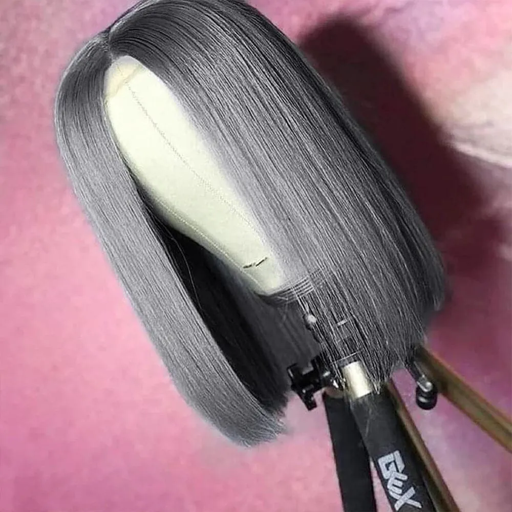 Sterly Silver Grey Bob Lace Front Wig Colored Short Human Hair Wigs