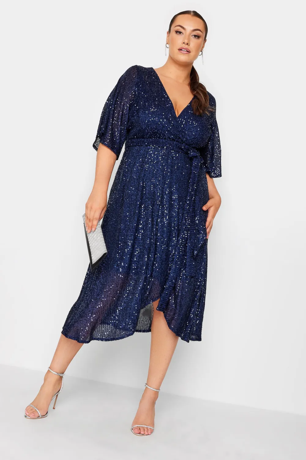 YOURS LONDON Curve Navy Blue Sequin Wrap Dress