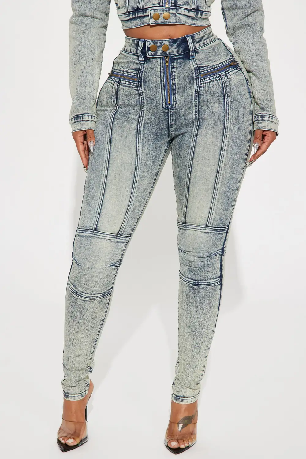 Starting Rumors Stretch Moto Skinny Jeans - Vintage Wash