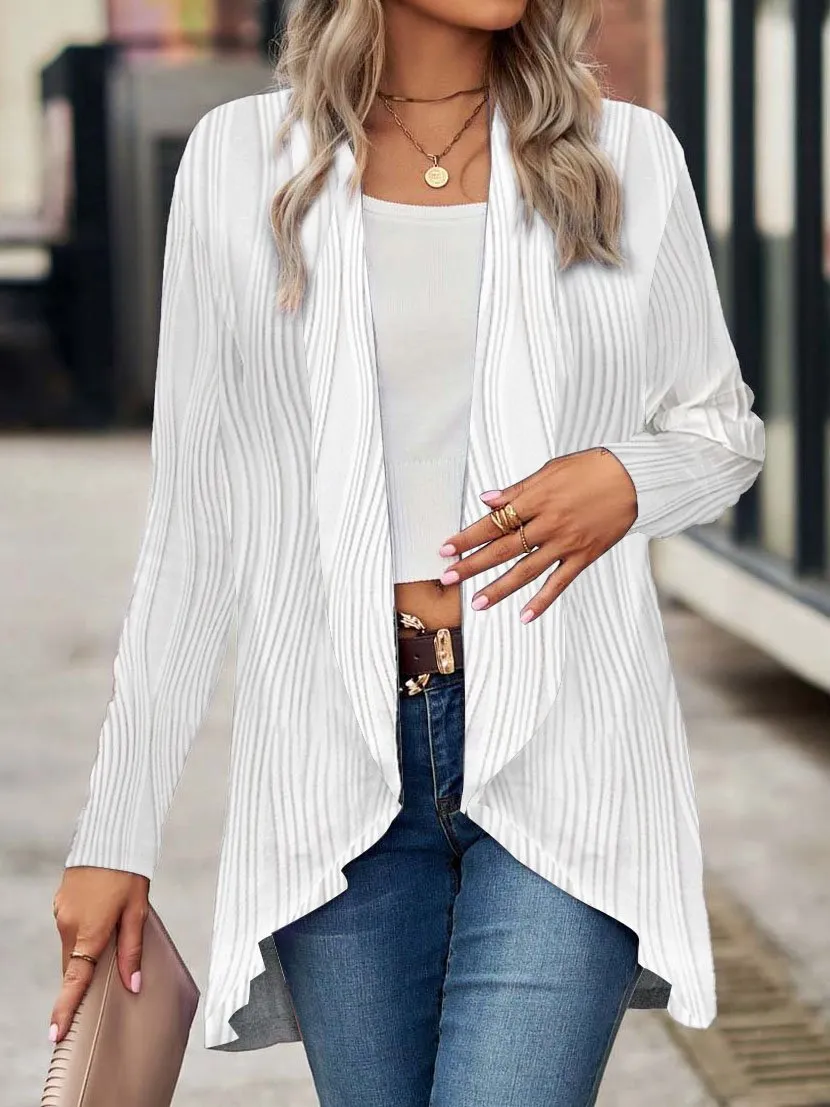 Loose Casual Shawl Collar Plain Kimono