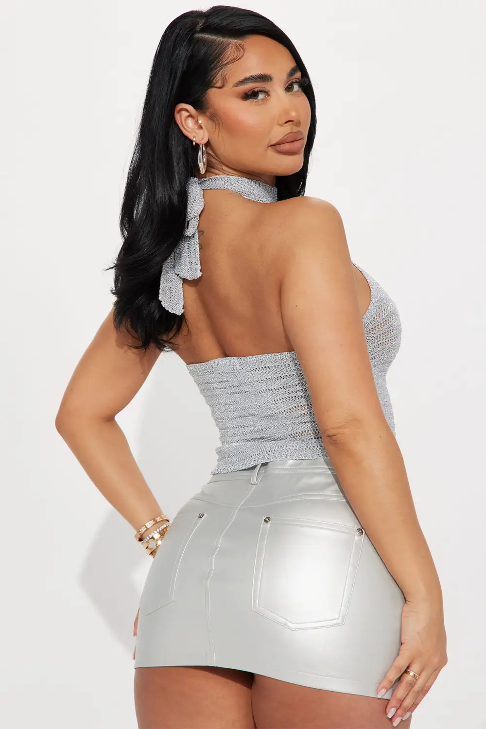 Fun Night Out Halter Sweater Top - Silver