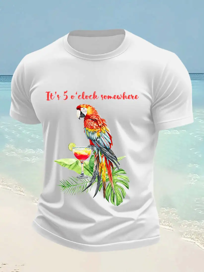 Men's Funny It's 5 O'clock Somewhere Printed Short Sleeve T-shirt