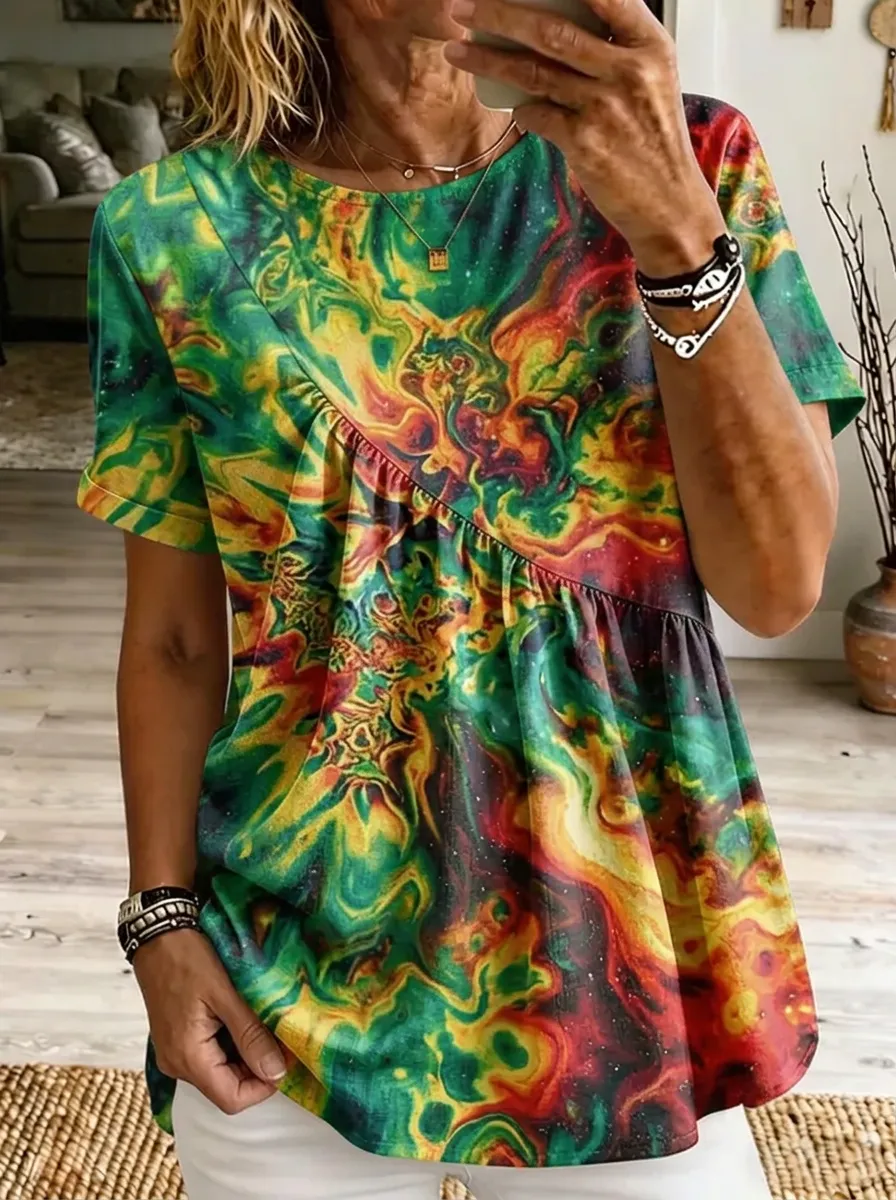 Women's Nashville Music City Tie-Dye Printed Peplum Top