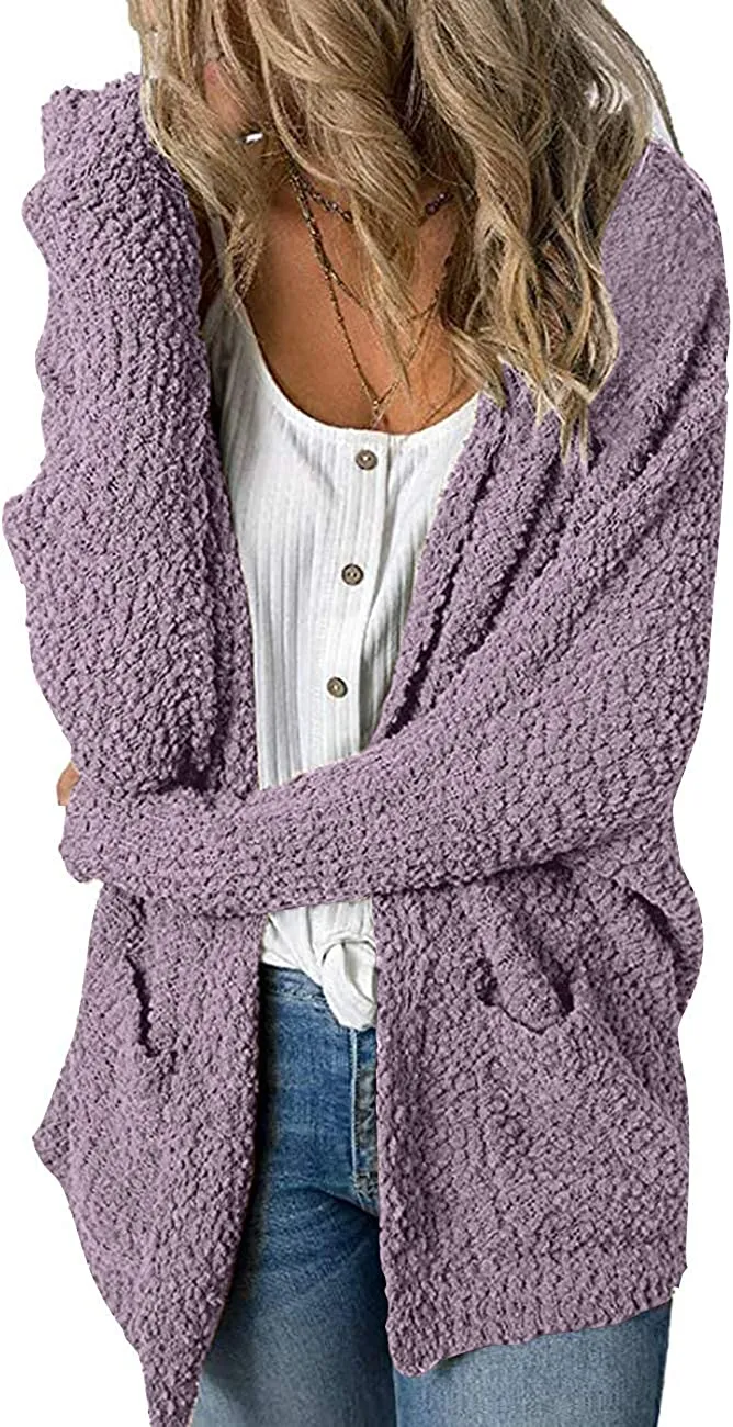Women's Long Sleeve Soft Chunky Knit Sweater Open Front Cardigans Outwear Coat