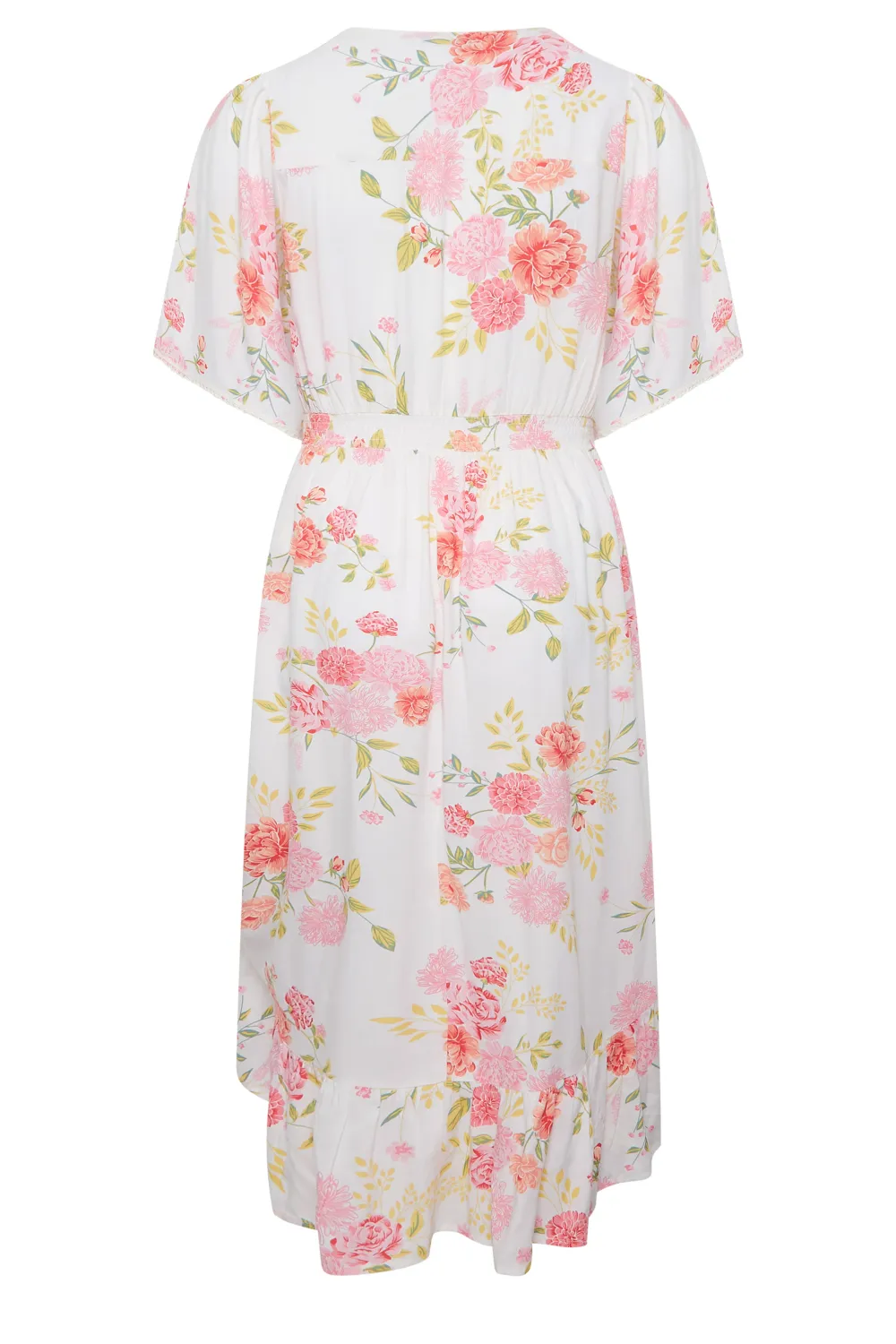 YOURS Curve White Floral Print Dipped Hem Midi Dress