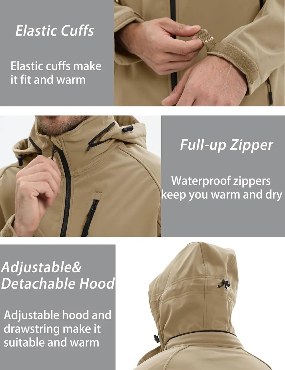 Men's Tactical Jacket 8 Pockets Water Resistant Jacket Softshell Fleece Lined Jacket Winter Coats Ski Jacket