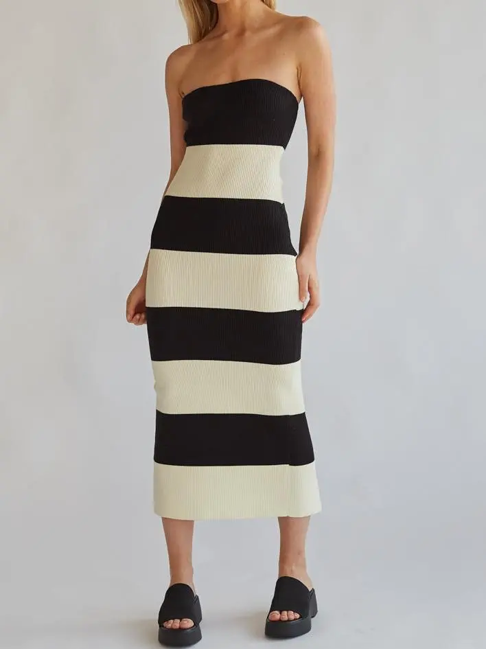 Nikki Striped Knit Midi Tube Dress