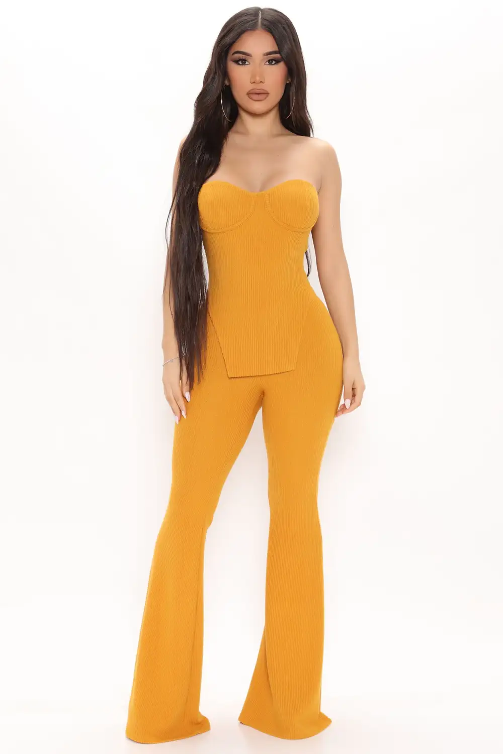 Call My Name Ribbed Pant Set - Mustard