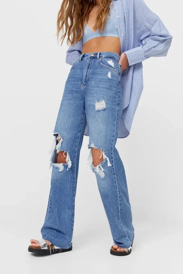 ripped straight jeans