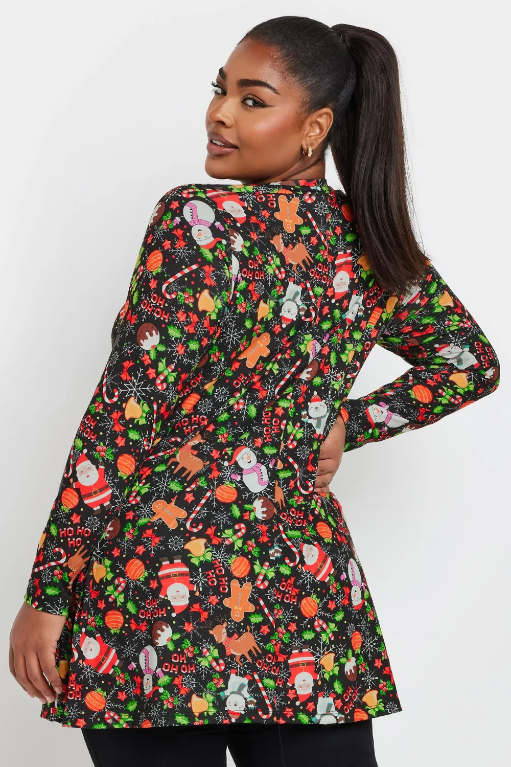 YOURS Curve Black Christmas Print Tunic Top