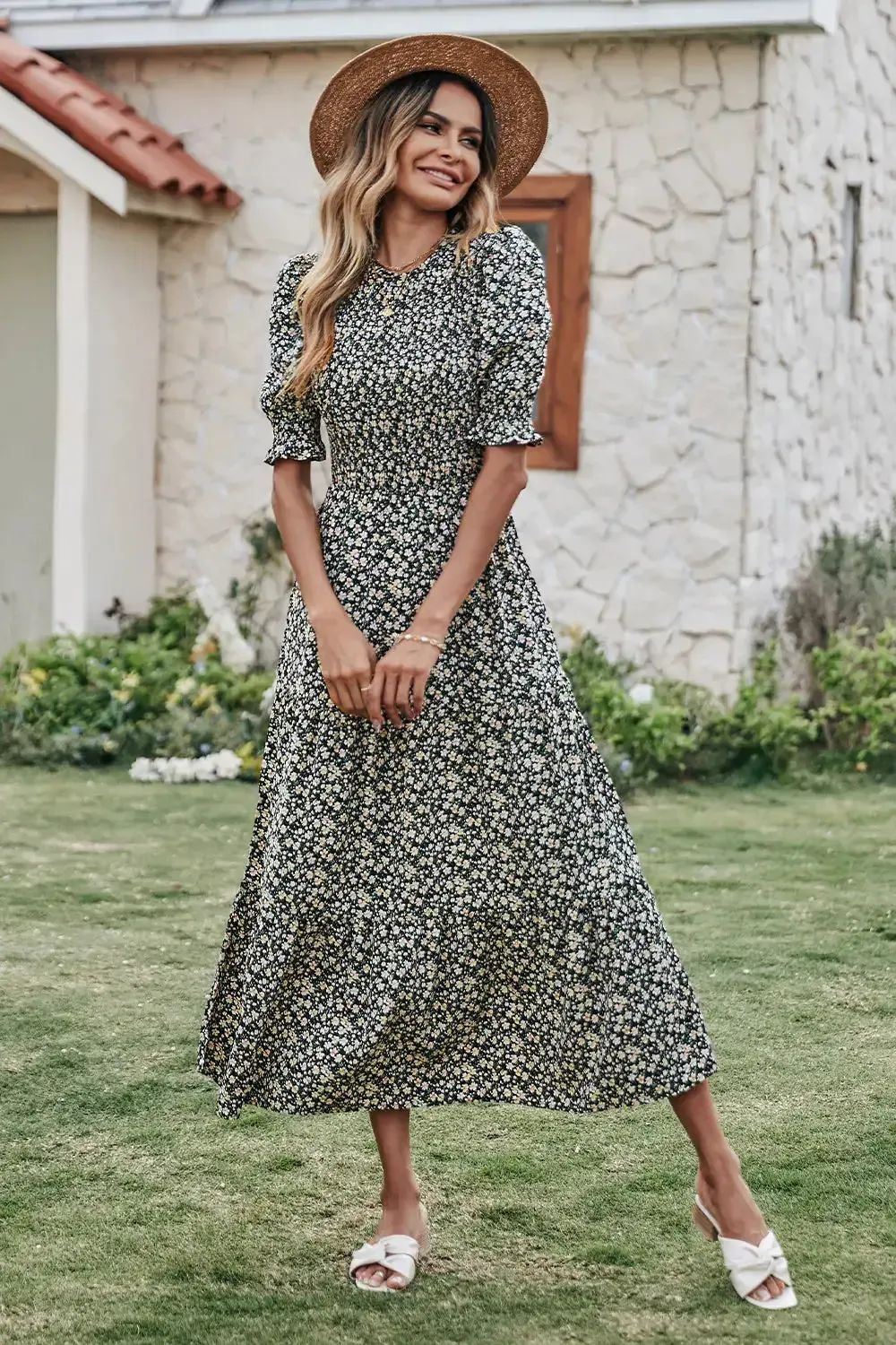 Summer Ruffle Bohemian Tiered Smocked Maxi Dress