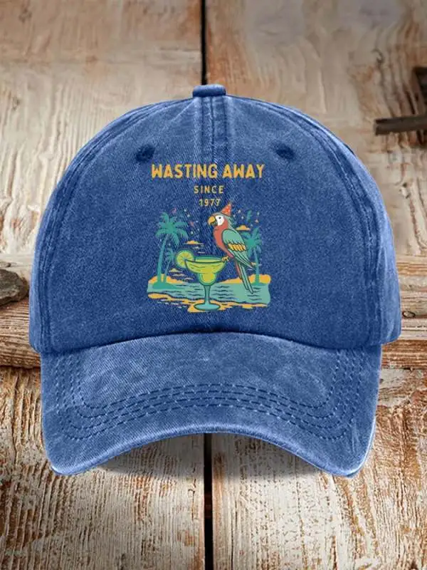 Retro Parrot Margarita Wasting Away Since 1977 Print Baseball Cap