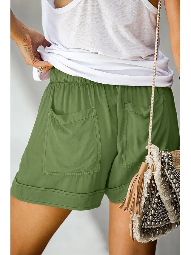 Women's Basic Essential Casual Shorts Wide Leg Baggy Pocket Short Daily Holiday Micro-elastic Simple Cotton Blend Lightweight Outdoor Mid Waist Light Blue Wine Red Pink ArmyGreen Orange & Red
