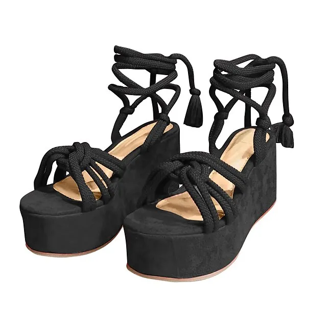 Women's Sandals Lace Up Sandals Strappy Sandals Wedge Sandals Wedge Heels Outdoor Office Daily Summer Lace-up Platform Wedge Heel Round Toe Open Toe Casual Sweet Walking Shoes Synthetics Lace-up