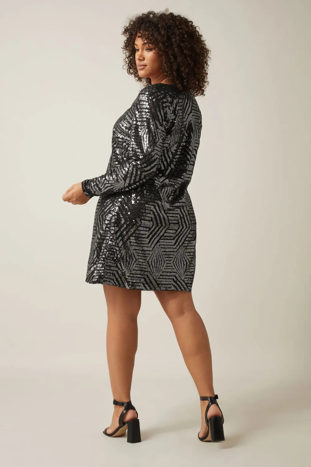 Evans Black & Silver Sequin Geometric Mini Dress