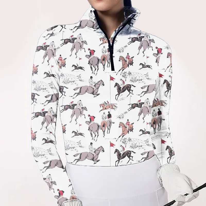 Women's Riding Style Horse Riders Print Long Sleeve Casual Shirt