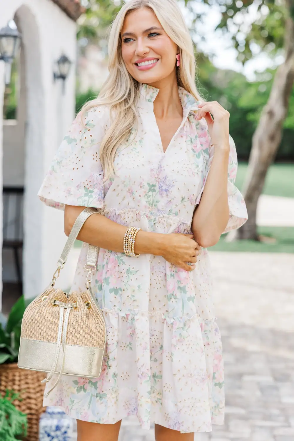 Feeling Your Best Cream Floral Eyelet Dress