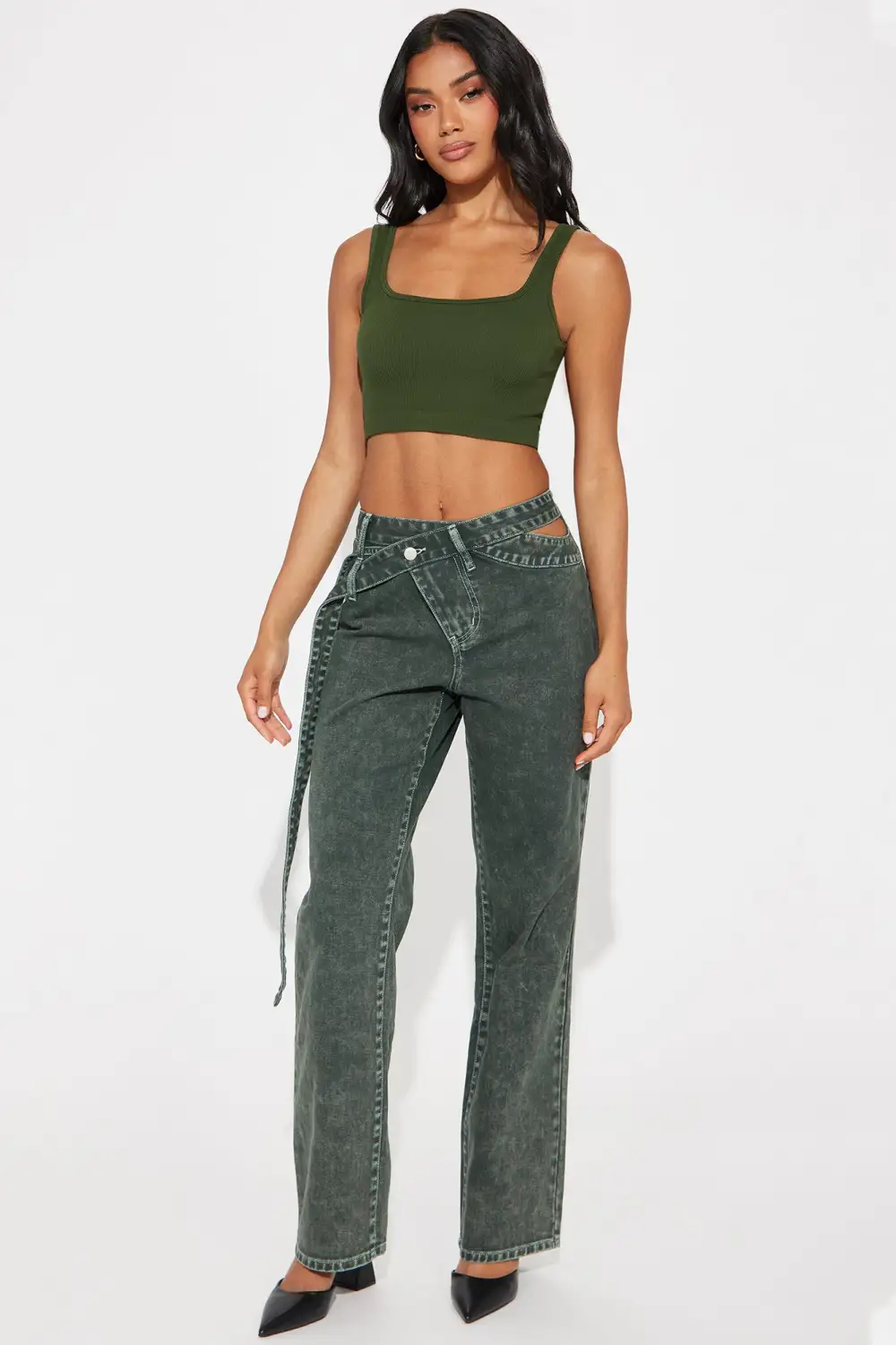 In The Archive Acid Wash Straight Leg Jeans - Olive