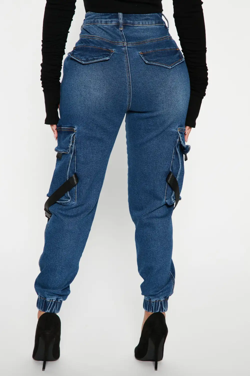 Give It A Break Cargo Denim Joggers - Dark Wash