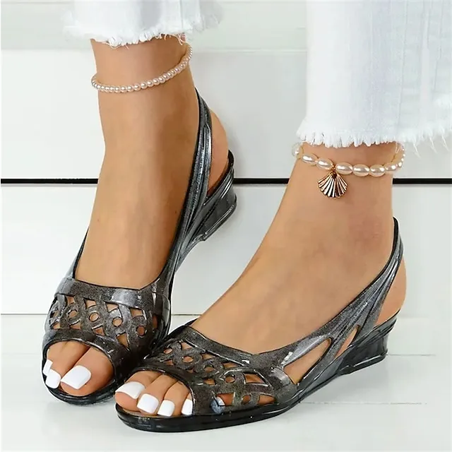 Women's Sandals Wedge Heels Clear Shoes Outdoor Beach Summer Wedge Heel Casual Comfort Minimalism PVC Loafer Solid Color White Gold Grey
