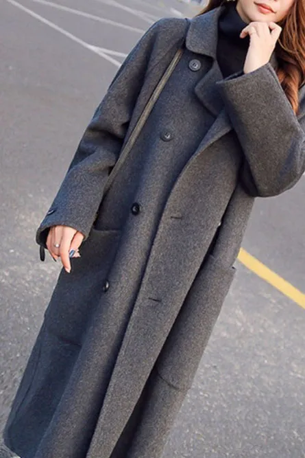 Hepburn Style Single Buckle Lapel Long Coat