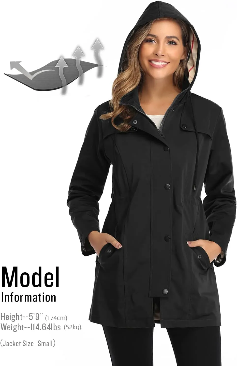 Women's Long Hooded Rain Jacket Outdoor Raincoat Windbreaker