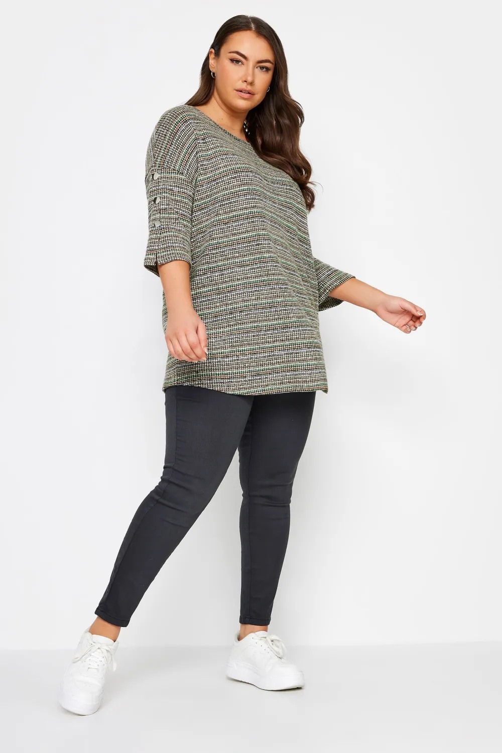 YOURS Curve Grey Knit Button Sleeve Soft Touch Jumper