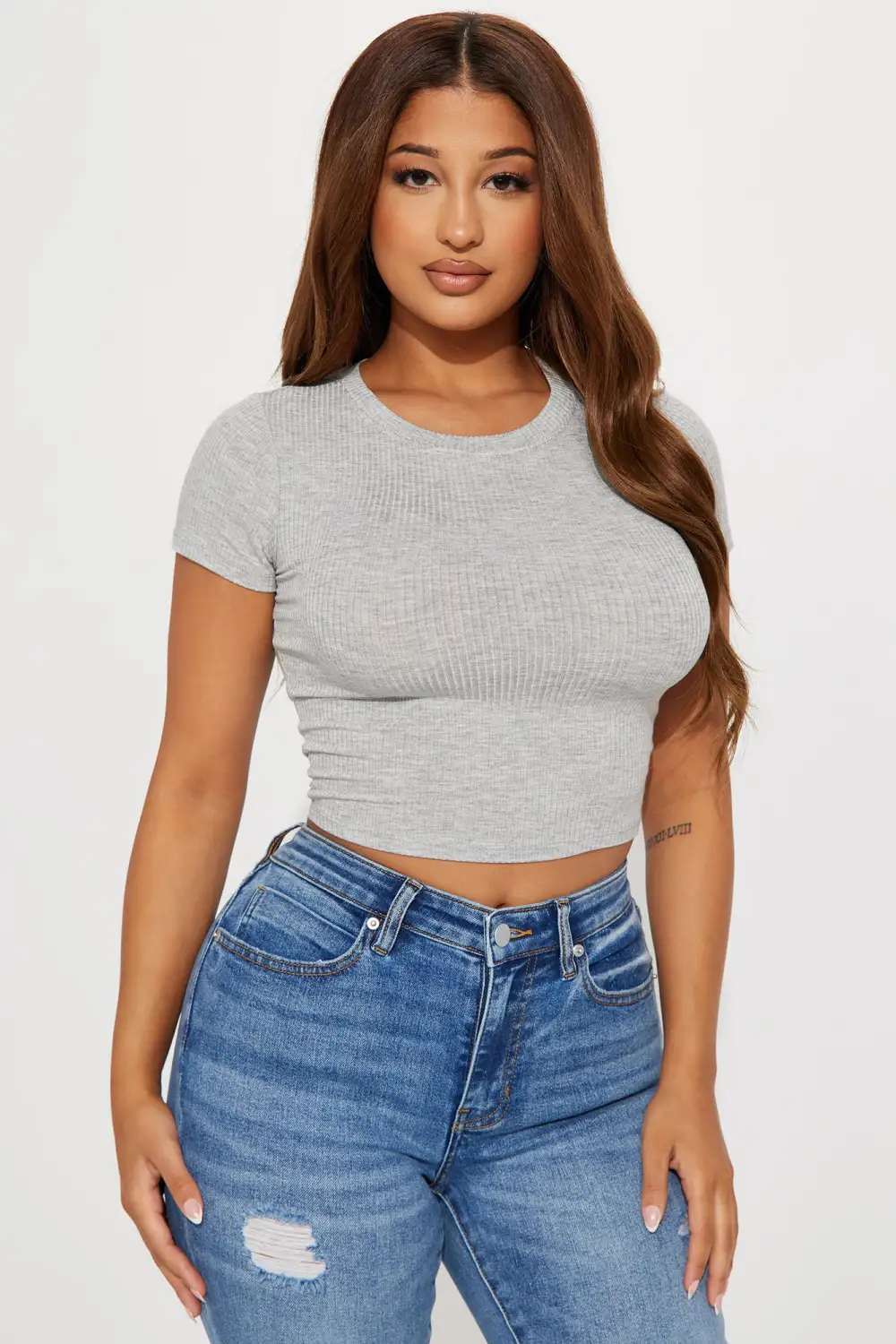 Serai Crew Neck Top - Heather Grey