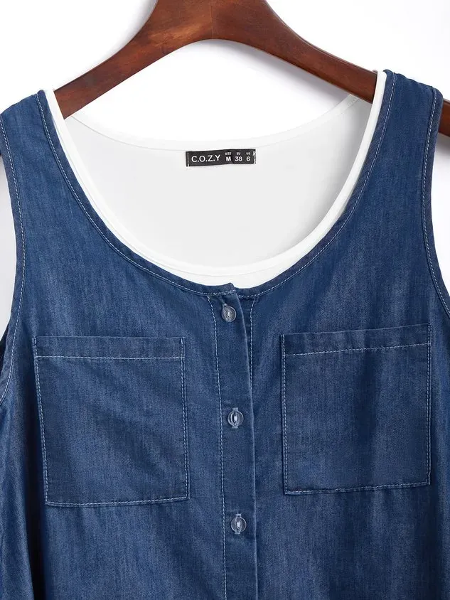 Women Denim Sleeveless Casual Mini Dress(Contains lining)