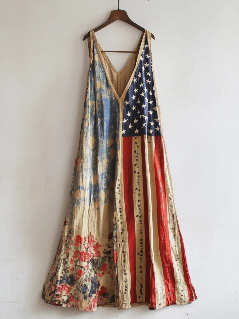 Women's Independence Day Flag And Floral Pattern Suspender Dress