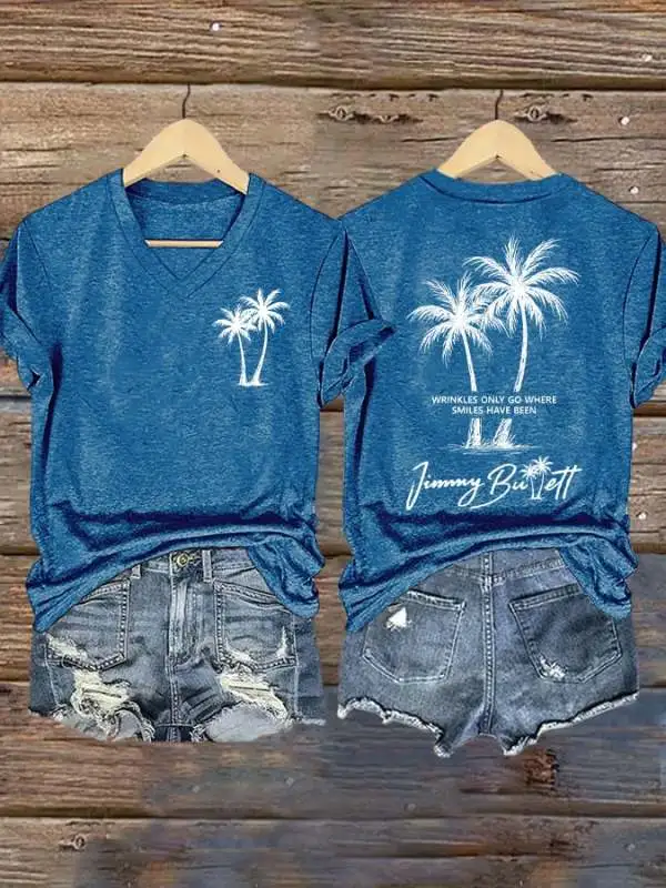 V Neck Retro Wrinkles Only Go Where Smiles Have Been Print T-Shirt