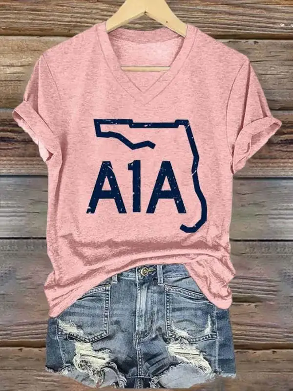 Women's V-neck short-sleeved printed T-shirt