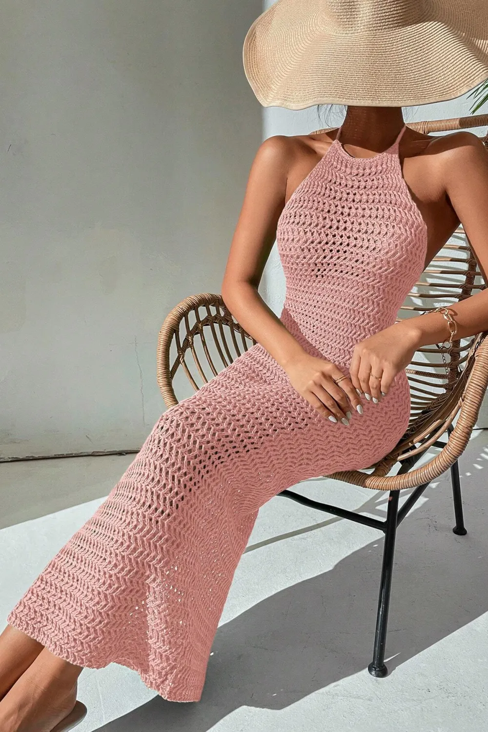Crochet Backless Halter Neck Bodycon Dress