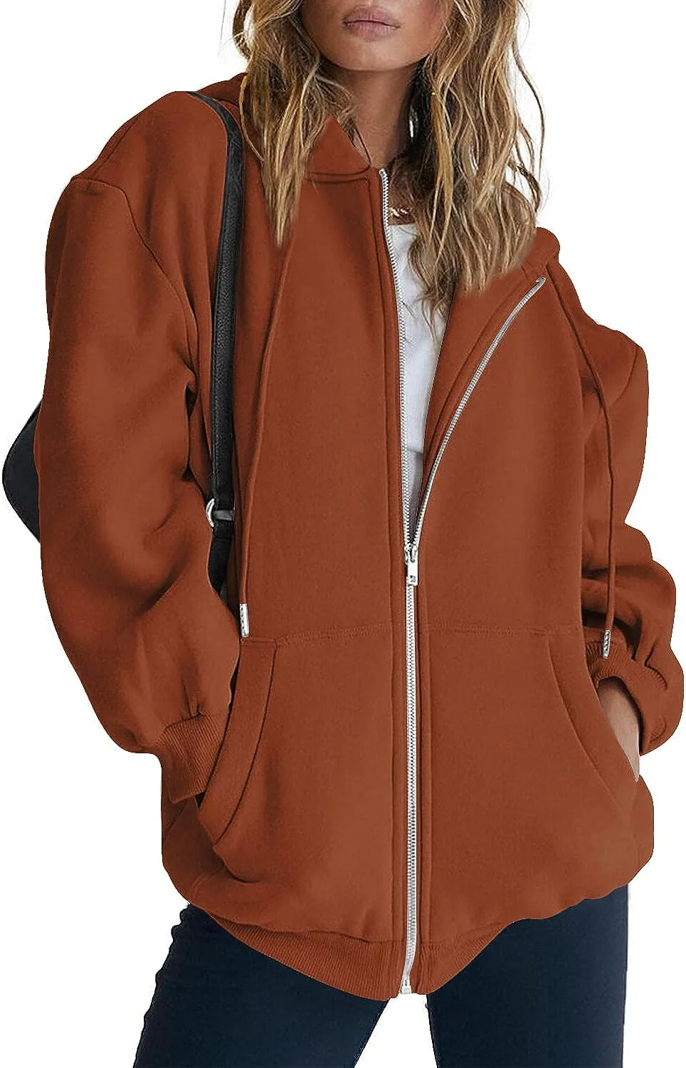 Women's Cute Hoodies Teen Girl Fall Jacket Oversized Sweatshirts Casual Drawstring Zip Up Y2K Hoodie with Pocket