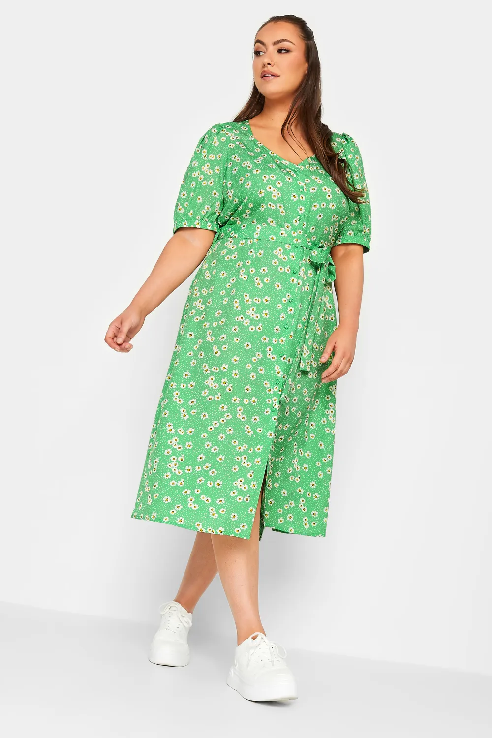YOURS Curve Green Sweetheart Neckline Floral Print Tea Dress