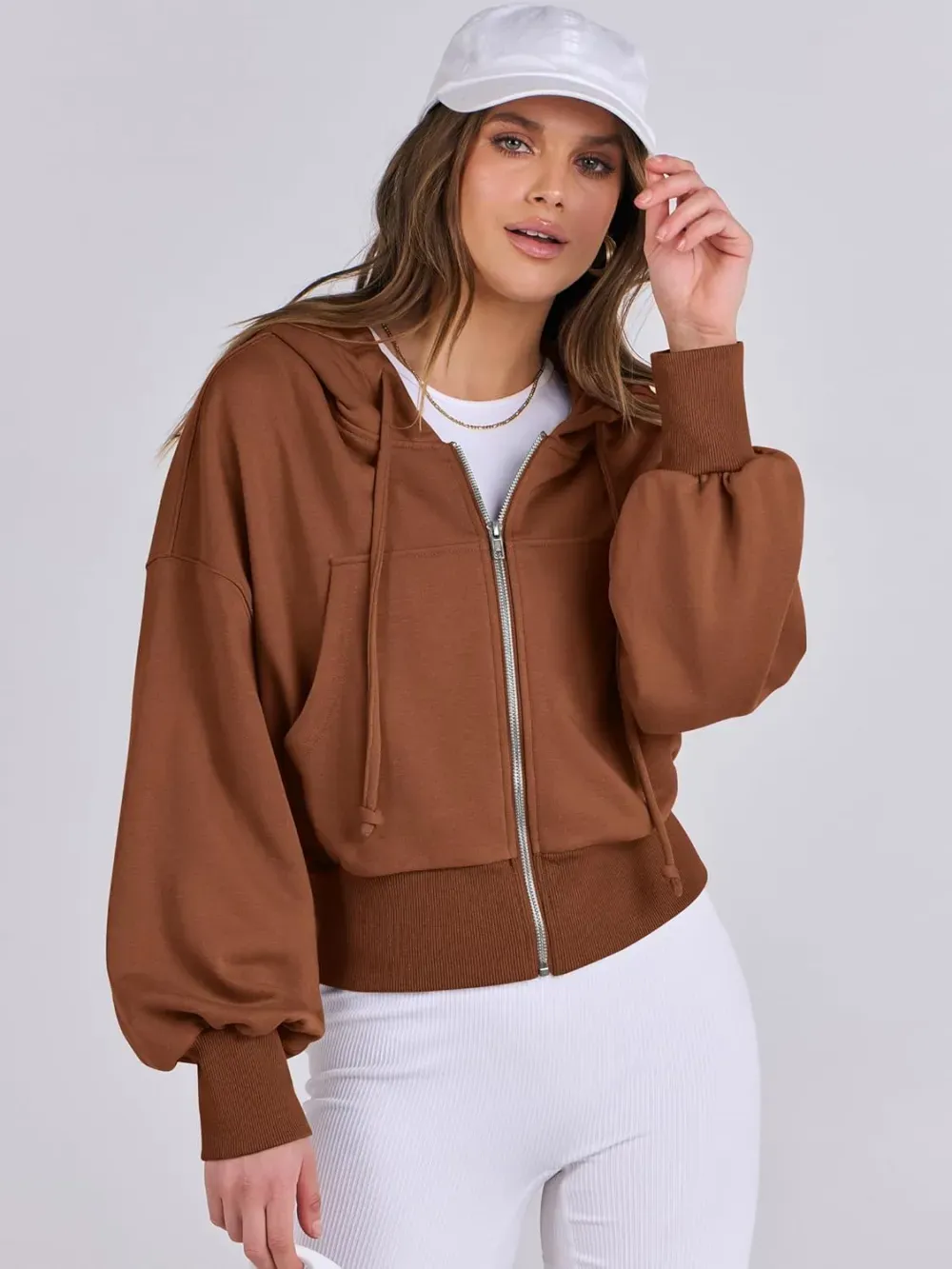 Women's Zip Up Hoodies Cropped Sweatshirts Full Zip Jackets Casual Fashion Fall Outfits Winter Clothes