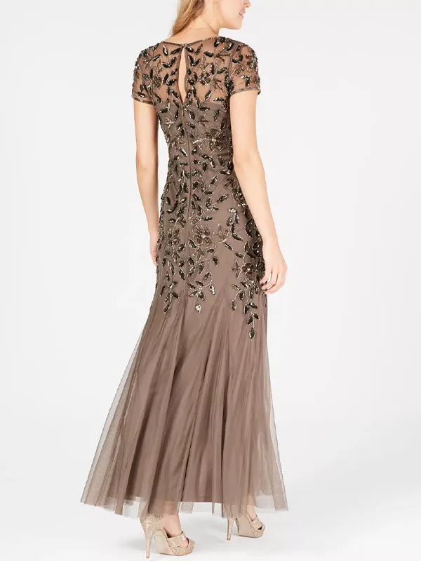 Round neck solid sequin midi dress