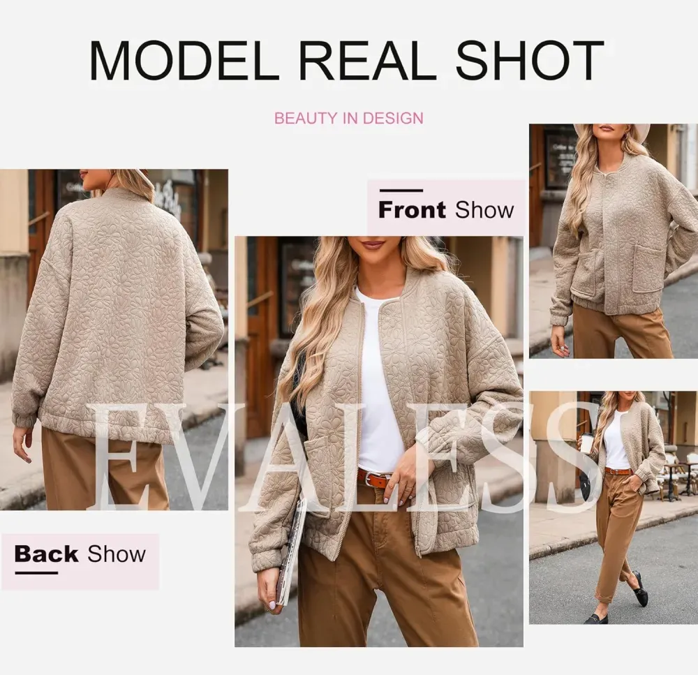 Jackets for Women Spring Fashion 2025 Cute Jacquard Coats Lightweight Zip Up Jackets Dressy Casual