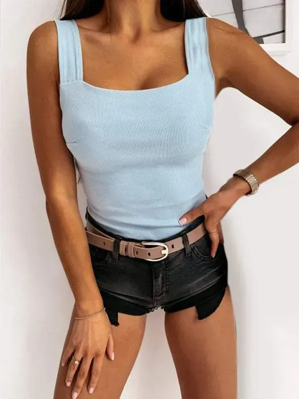 Sexy Skinny Solid Sleeveless Knit Tank