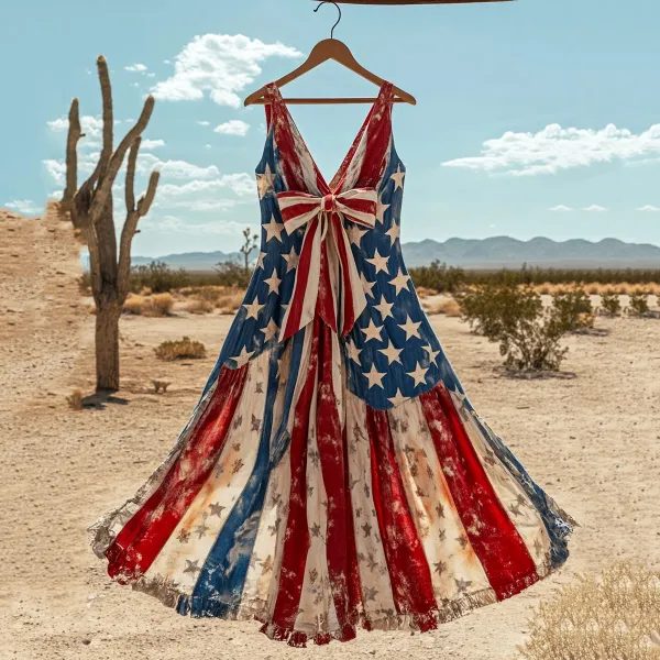 Women's Vintage Independence Day Art Linen Sleeveless Dress