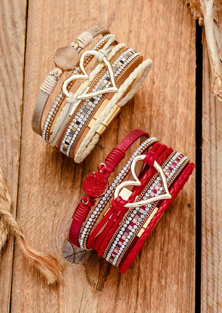 Rhinestone Heart Alloy Magnetic Buckle Bracelet