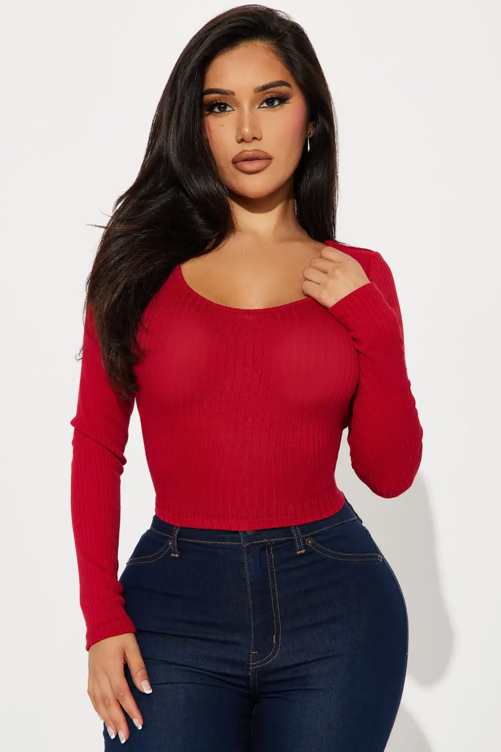 Emelia Ribbed Top - DarkRed