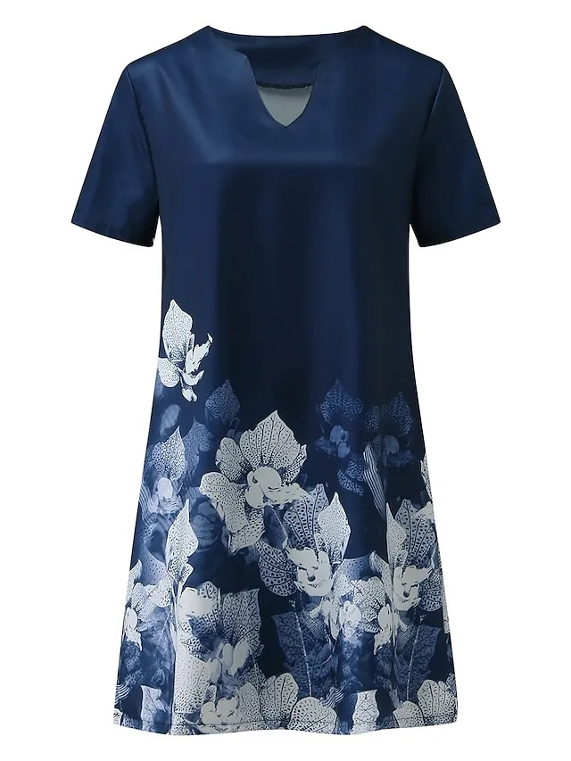 Women‘s A Line Dress Knee Length Dress Green Blue Short Sleeve Floral Print Spring Summer V Neck Basic Casual Loose 2023 S M L XL XXL 3XL / 3D Print