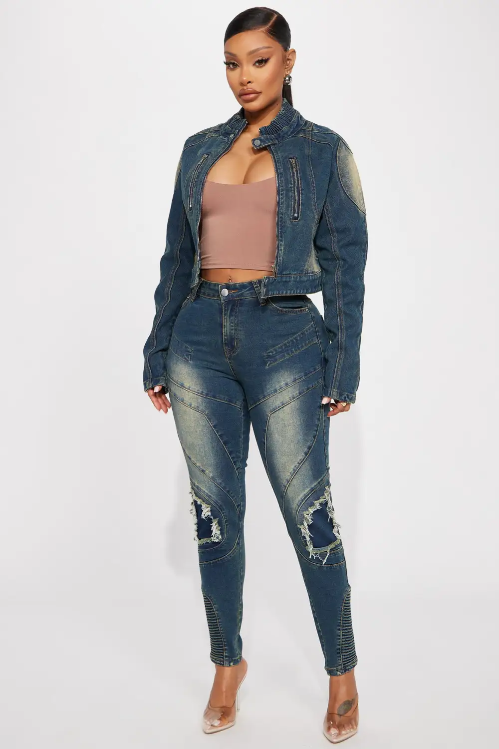 Contenta Denim Moto Jacket - Dark Wash