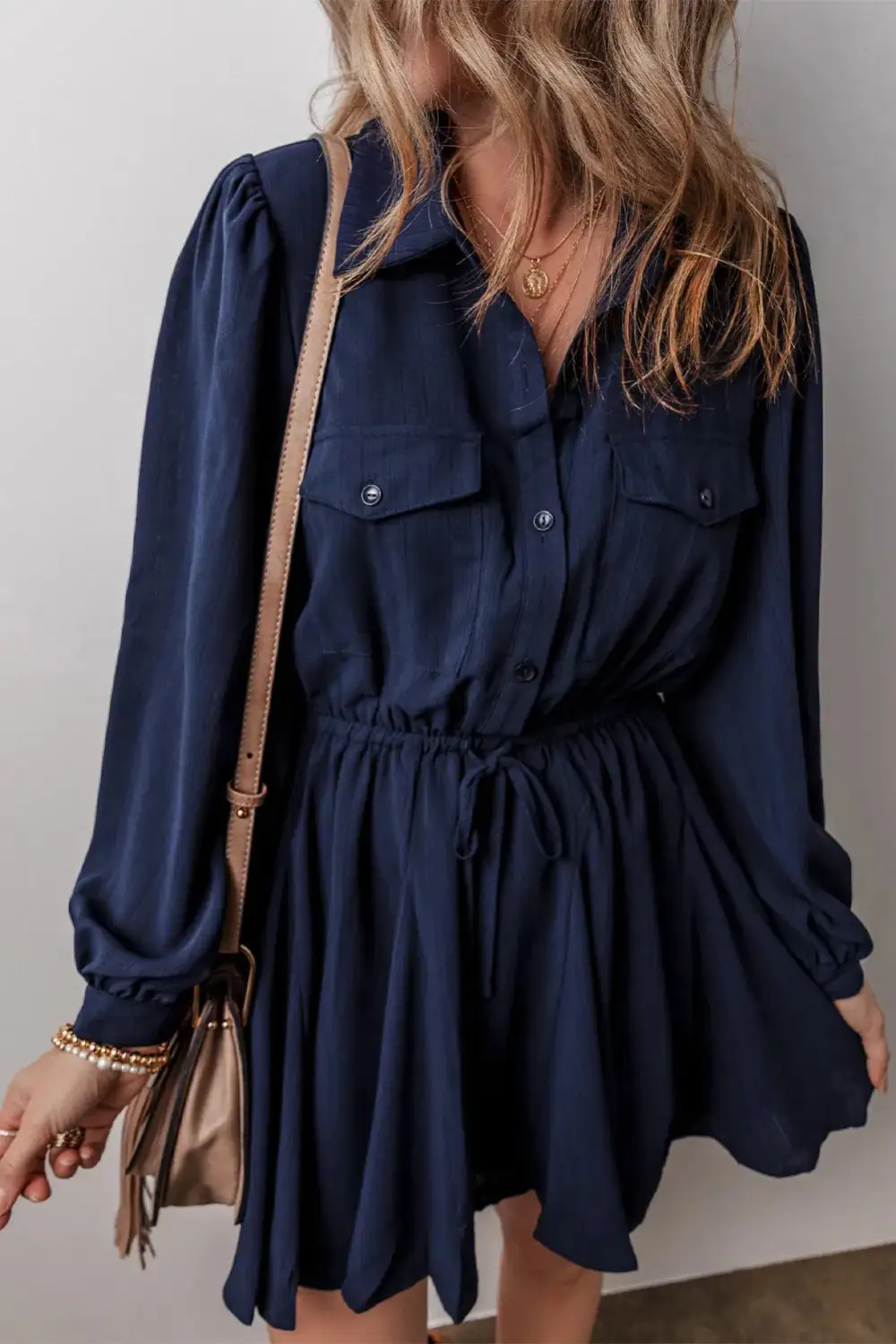 Button Front Drawstring Dress