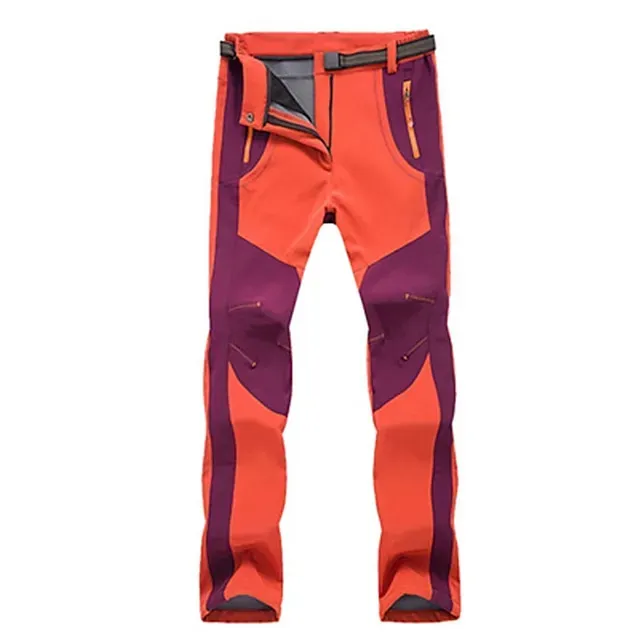 Women's Fleece Lined Pants Waterproof Hiking Pants Black Trousers Softshell Pants Winter Outdoor Thermal Warm Windproof Lightweight Elastic Waist Bottoms Army Green Burgundy Orange Camping