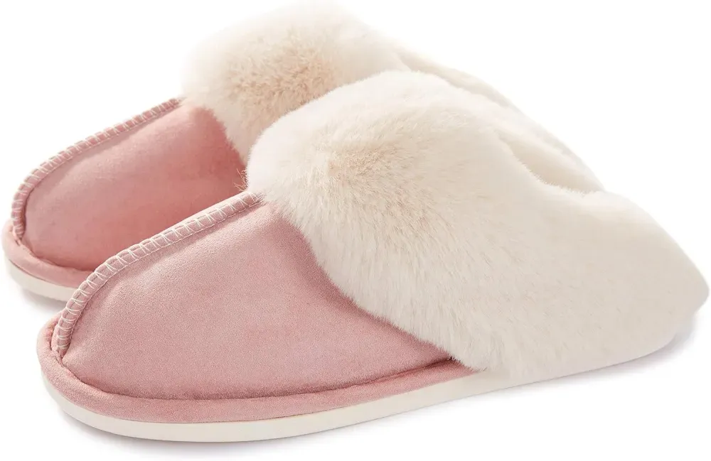 Womens Slipper with Memory Foam Fluffy Soft Warm Slip On House Slippers Anti-Skid Cozy Plush for Indoor Outdoor